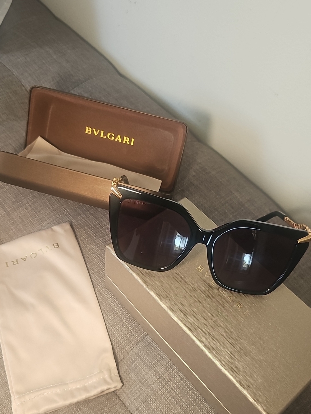 Serpent Black Oversized Square Sunglasses with Gold Accents